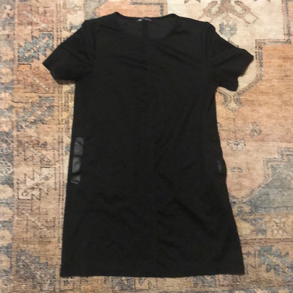 A-line Black Dress with leather accent pockets